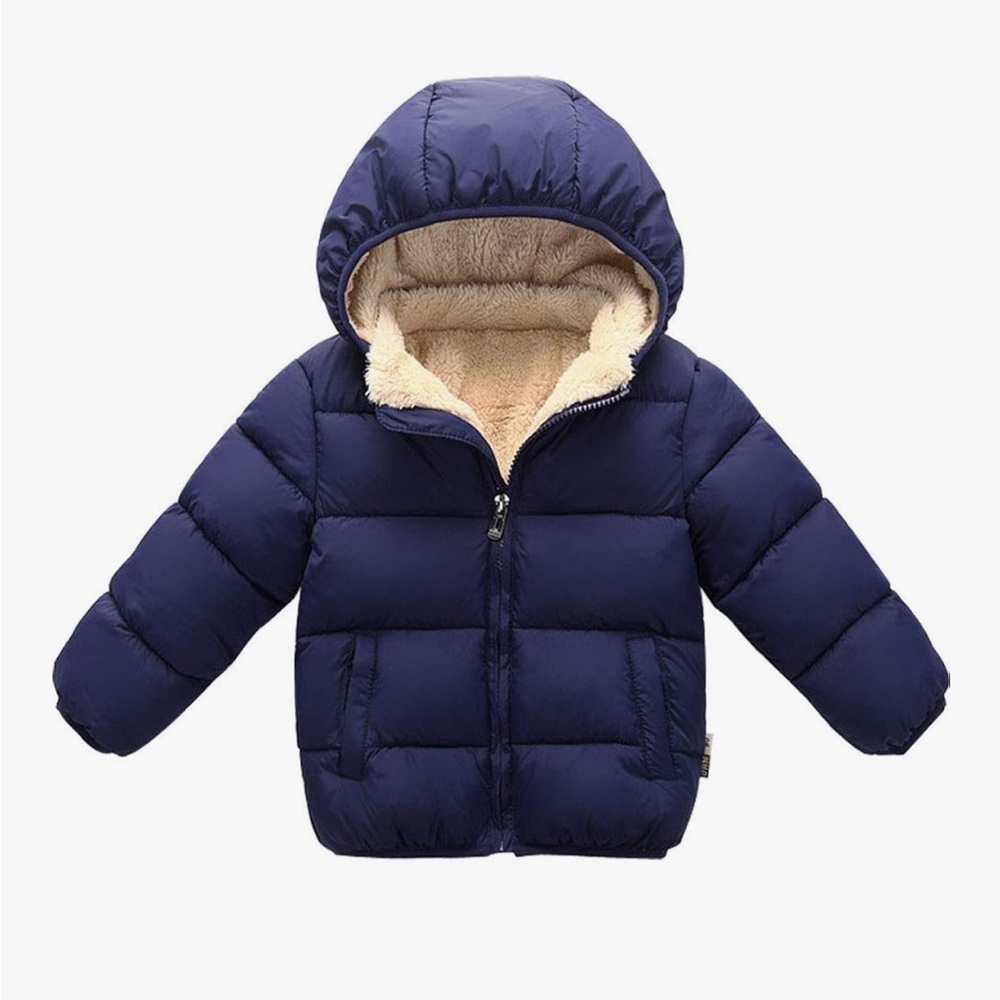 Kids Navy Puffer Jacket with Sherpa Lining 2-3T